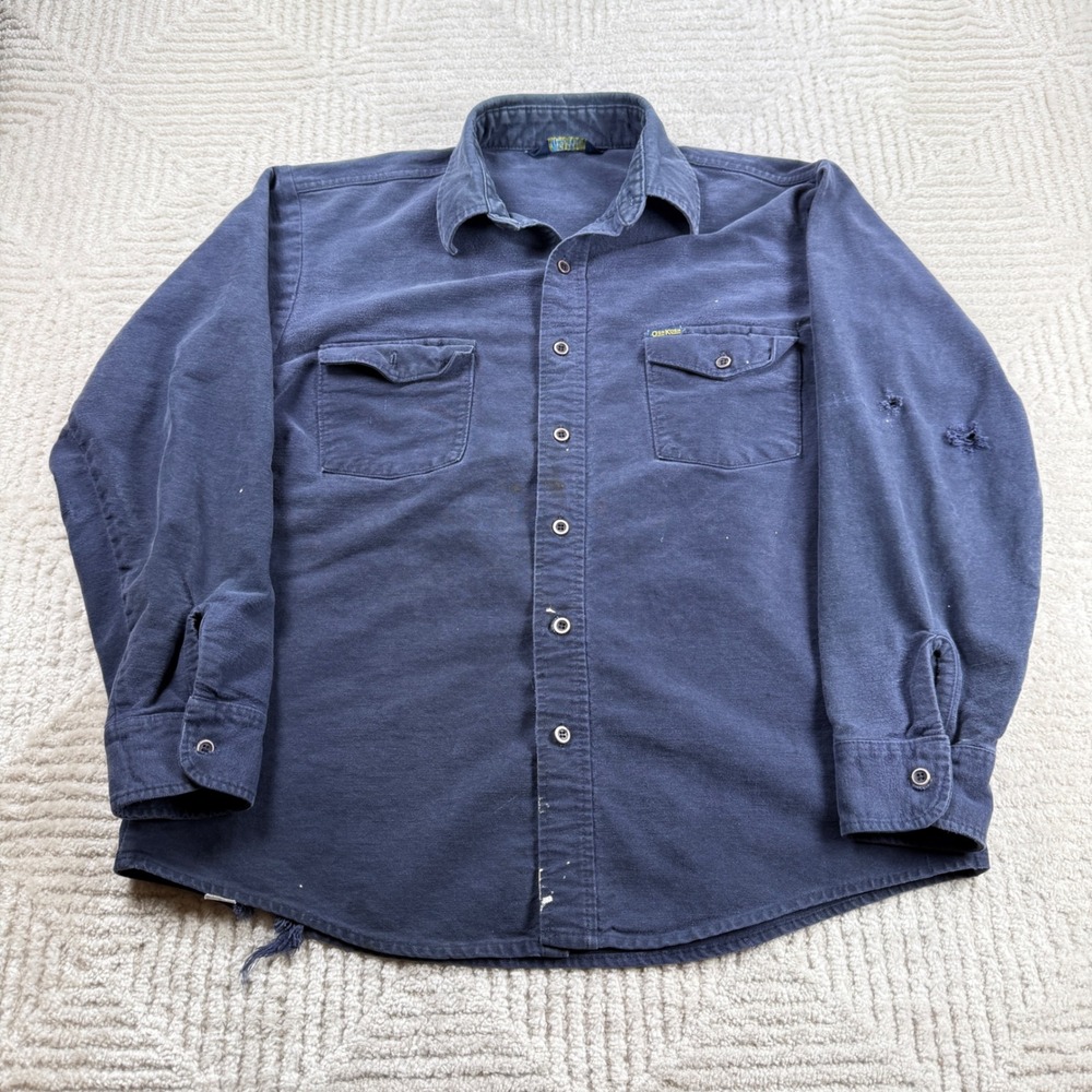 Vintage OshKosh B Gosh Shirt Men L Grunge Distressed Thrashed Paint Splatter 80s